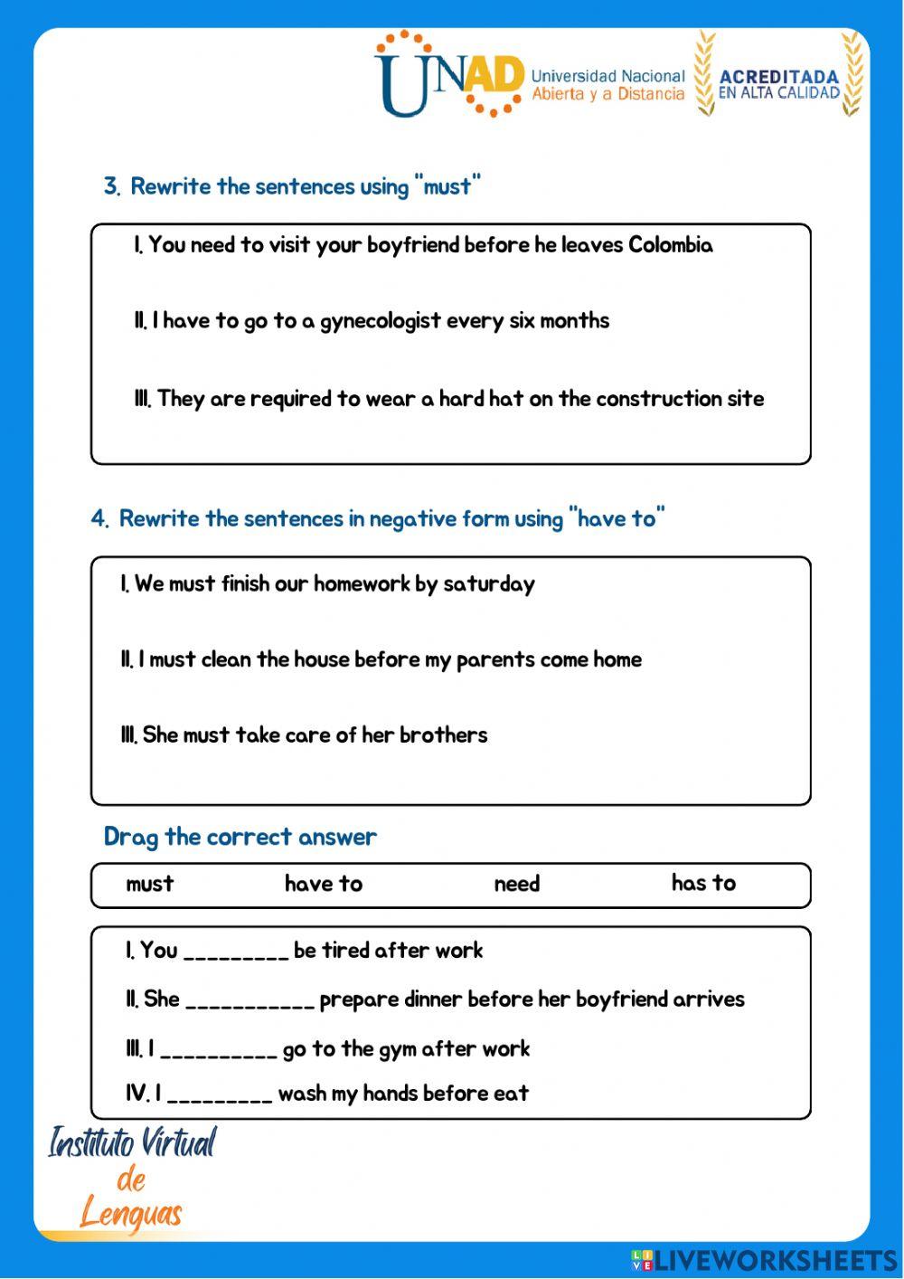 Modal verbs: must, have to, and need to