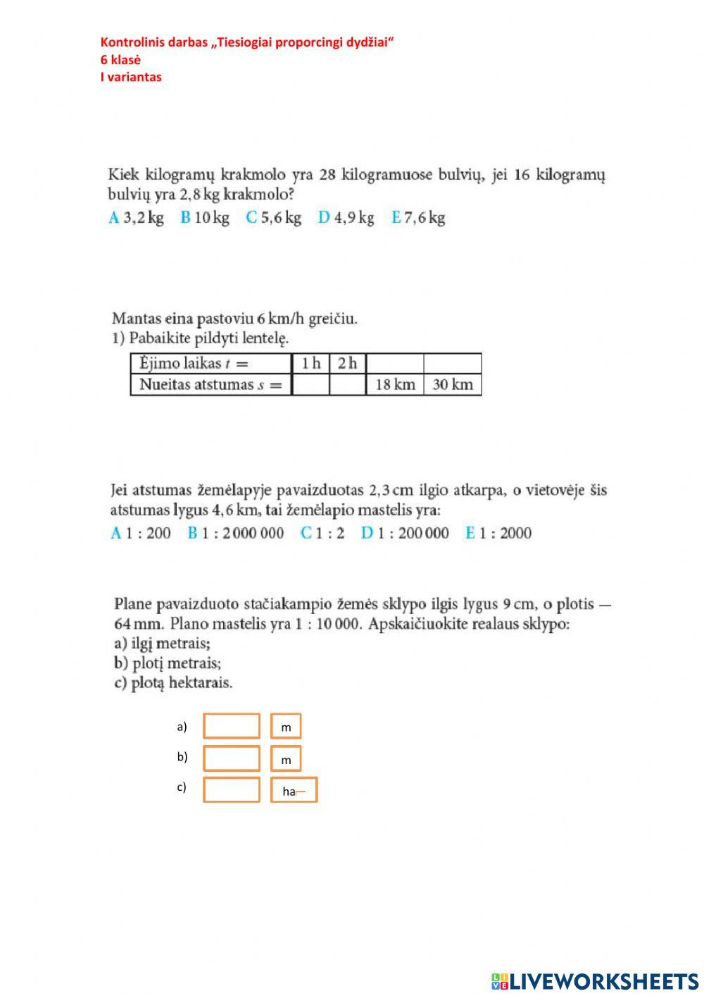 Tiesiogiai proporcingi dydžiai I var