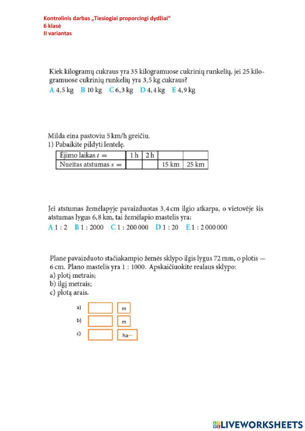 Tiesiogiai proporcingi dydžiai II  var.