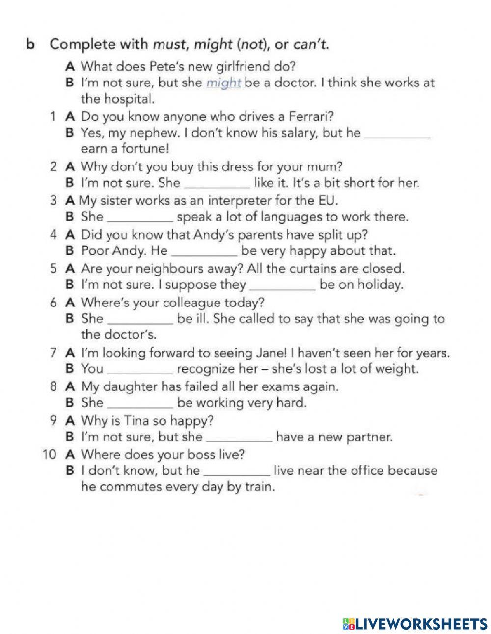 Modal verbs for deduction