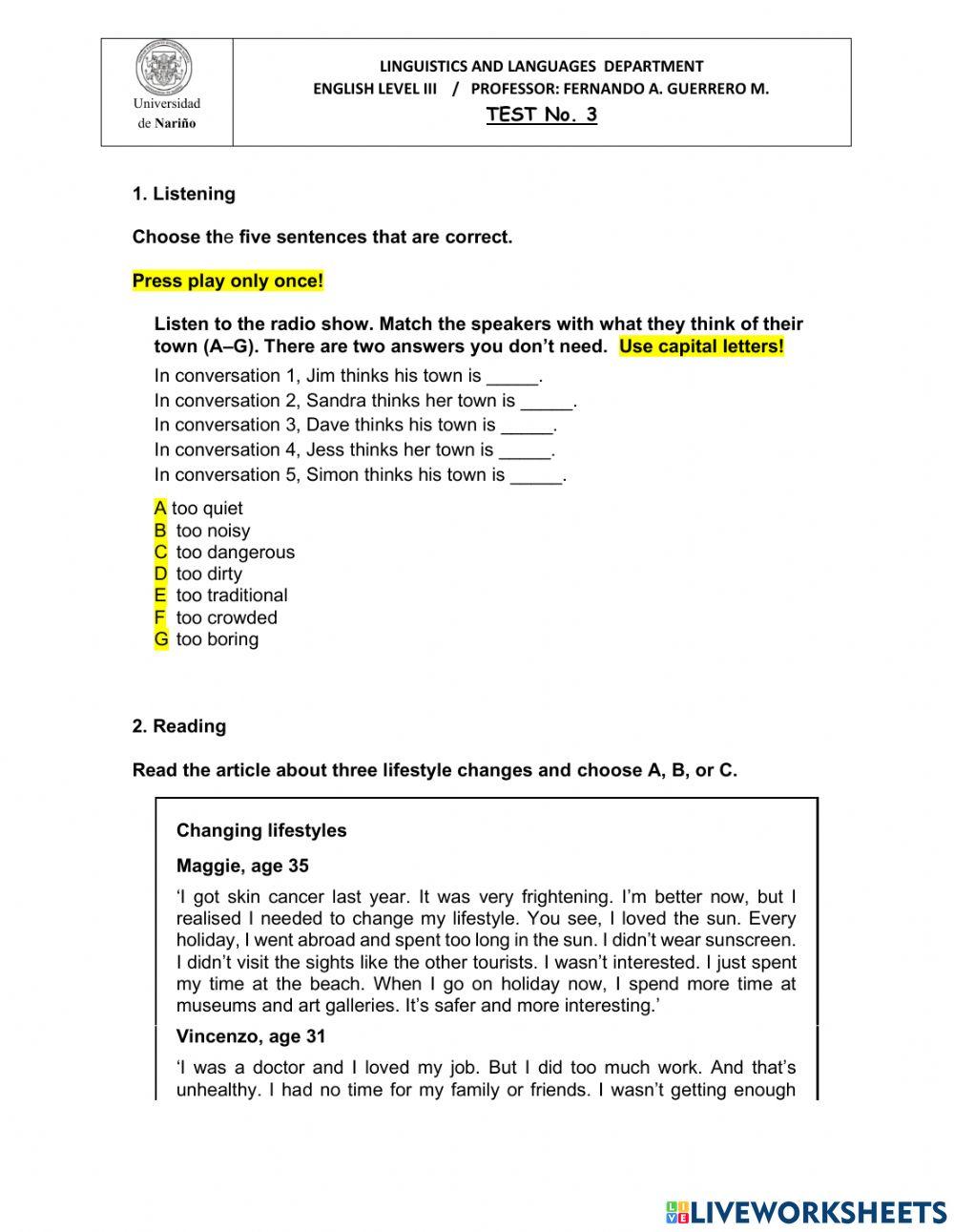 English III - Test 3 5A 5B 7C Octubre 17 2022 English III - Test 3 5A 5B 7C Octubre 17 2022