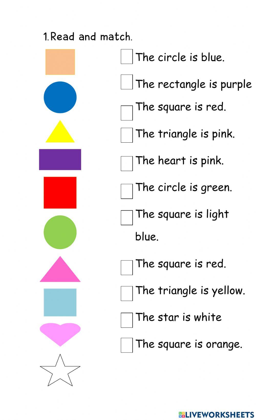 Shapes and colours interactive worksheet for Grade 13 Live Worksheets