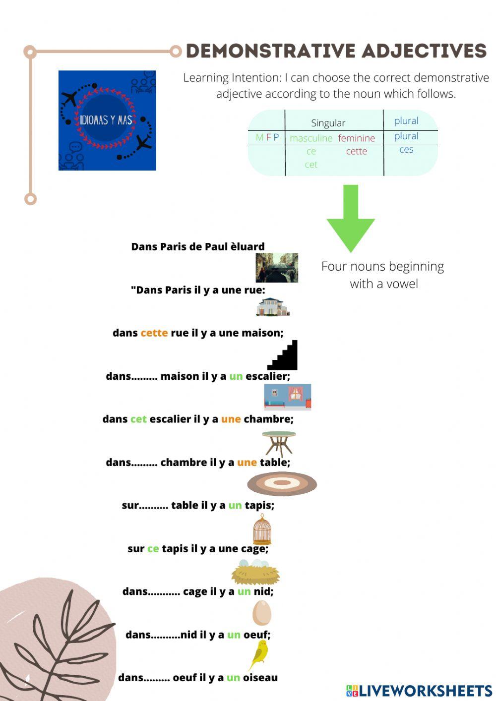Demonstrative adjectives activity for primary