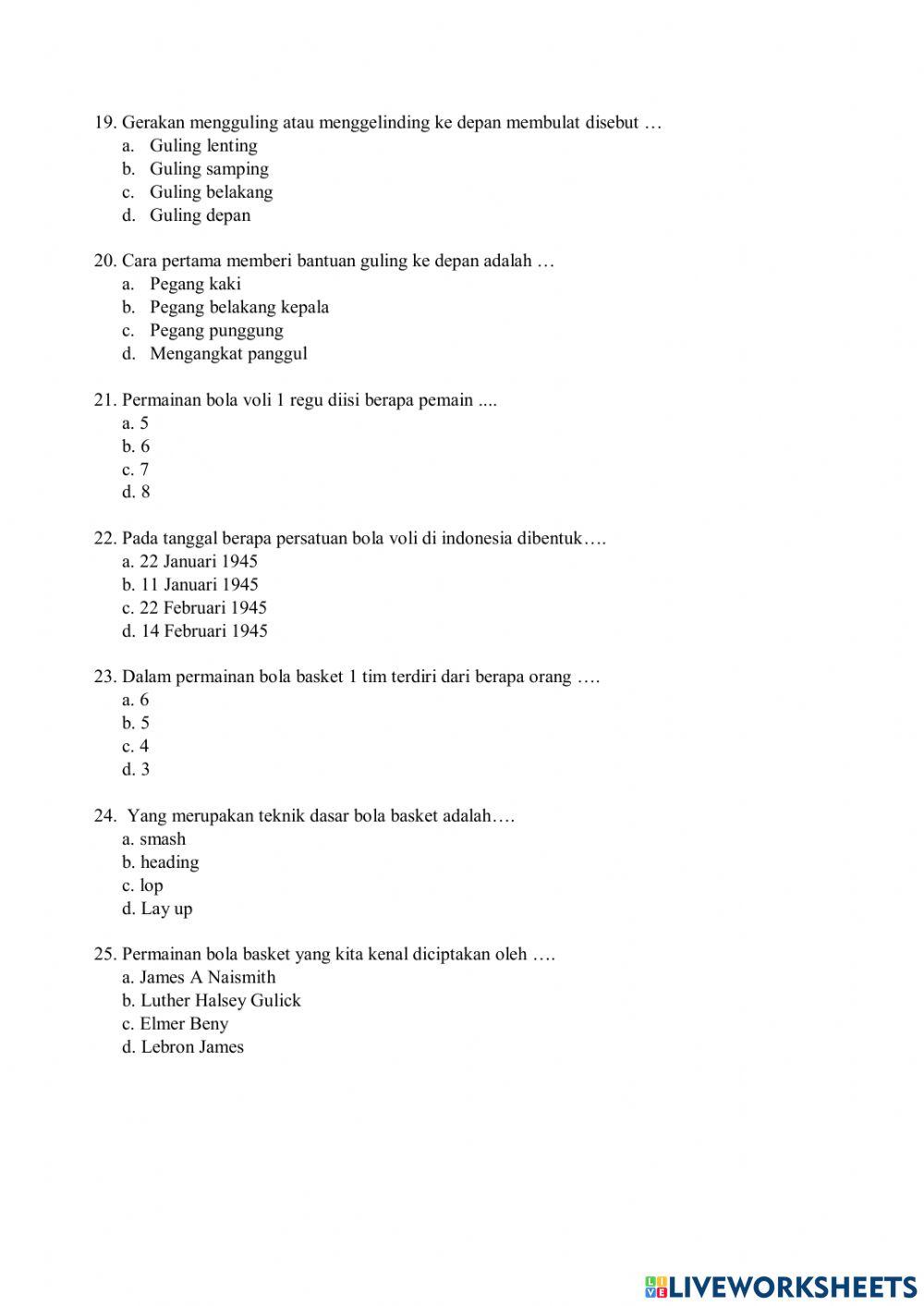 PTS Genap PJOK Kelas 7