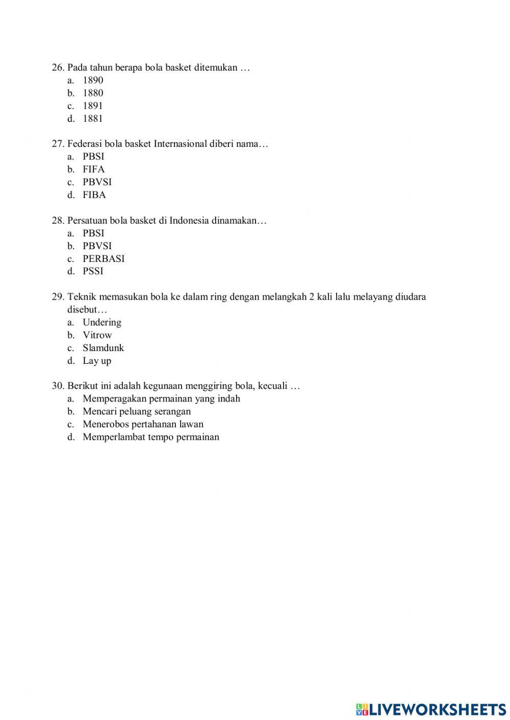 PTS Genap PJOK Kelas 7