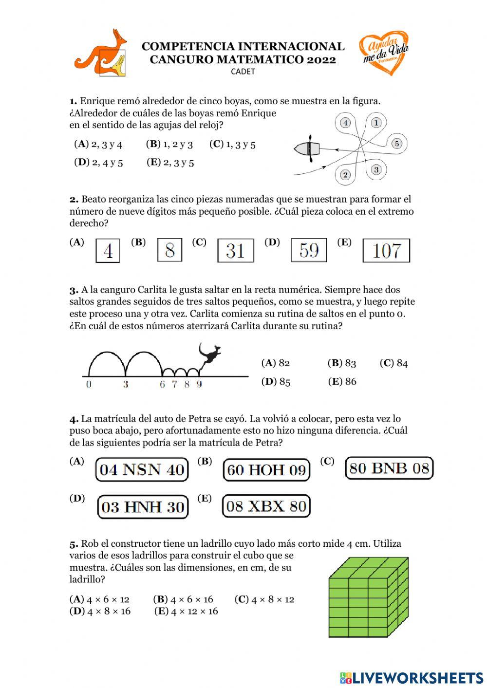 Canguro Matemático 2022 Cadet