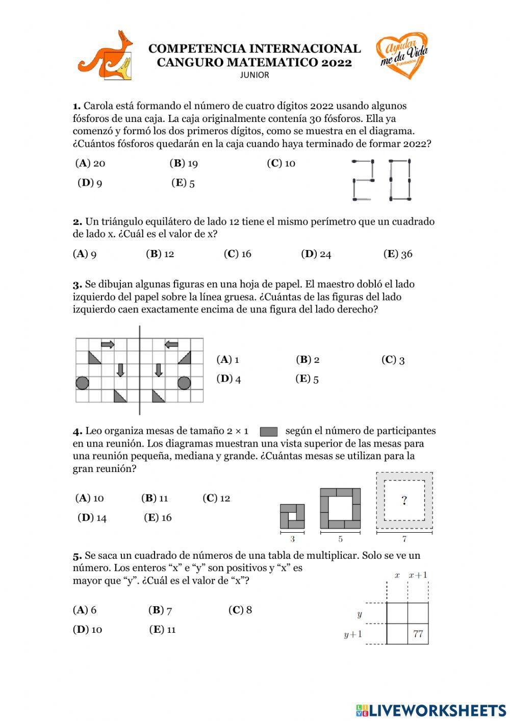 Canguro Matemático 2022 Junior