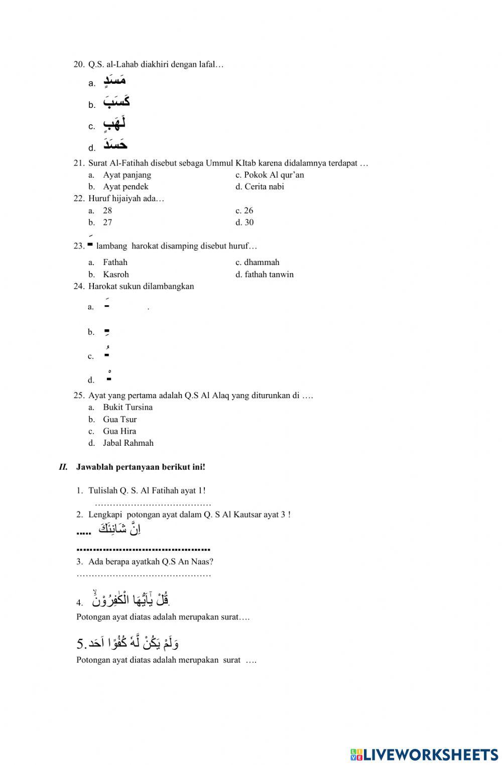 Tes bta ppdb kelas pk