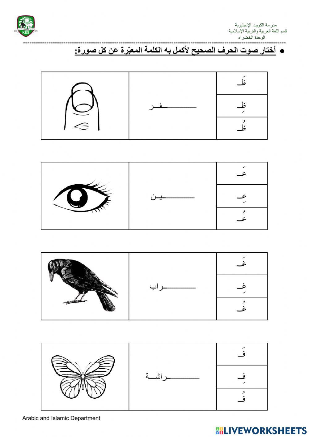 الحروف بأصواتها القصيرة