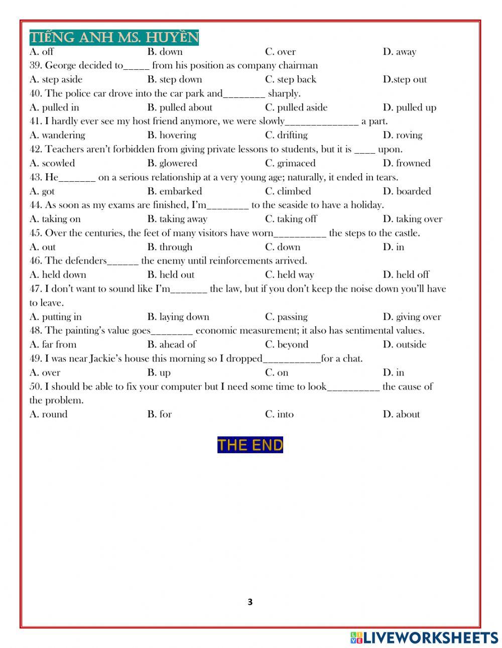 50 câu trắc nghiệm phrasal verbs THPTQG