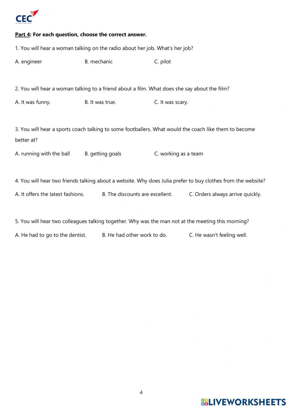 English Smart 4-5 - Placement Test (R&W&L)