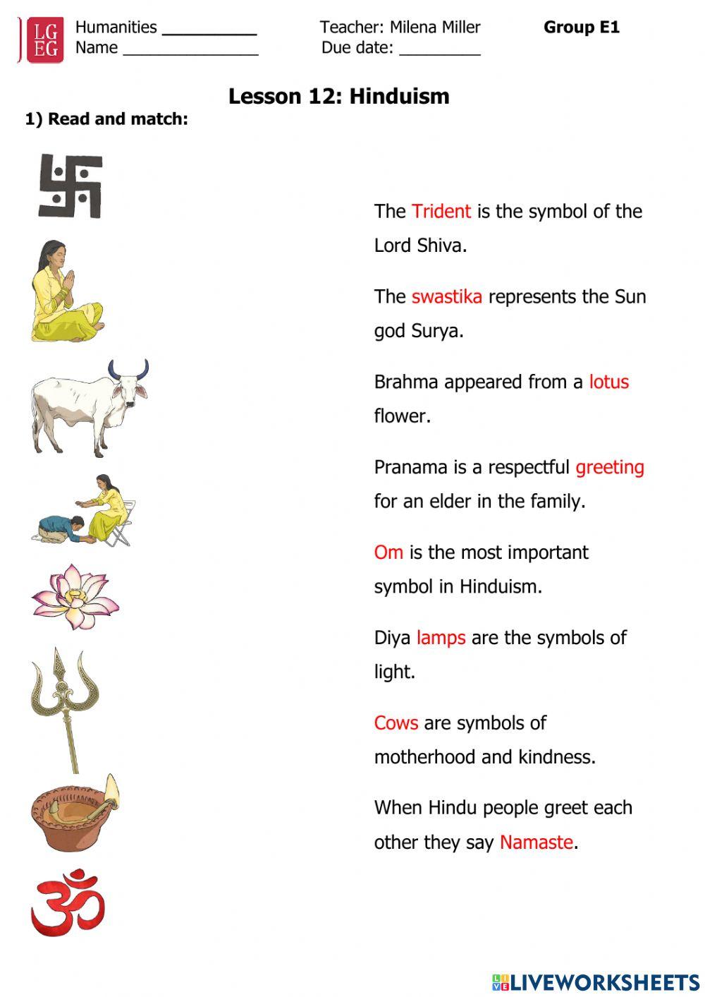 Hinduism Free Interactive Worksheets 2312801