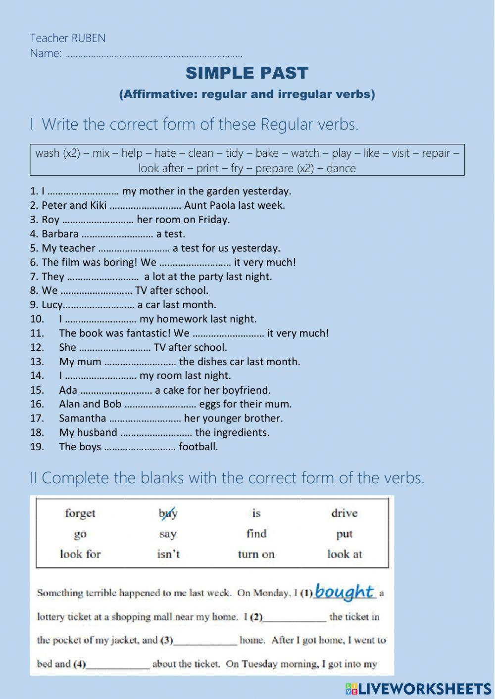 2312911 simple past of regular and irregular verbs