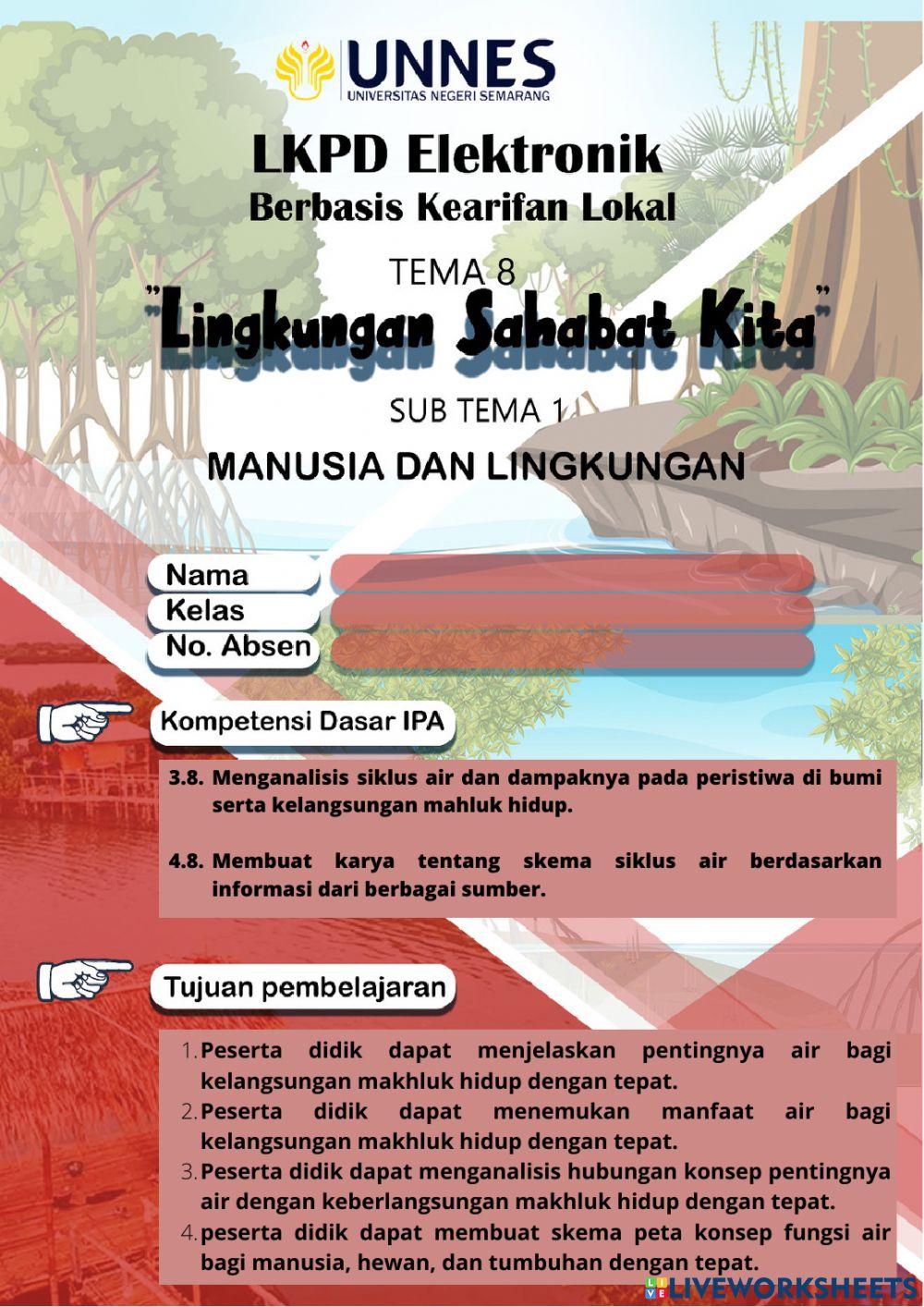 Pretest LKPD Elektronik Berbasis Kearifan Lokal Tema 8 Sub Tema 1 Pembelajaran 1
