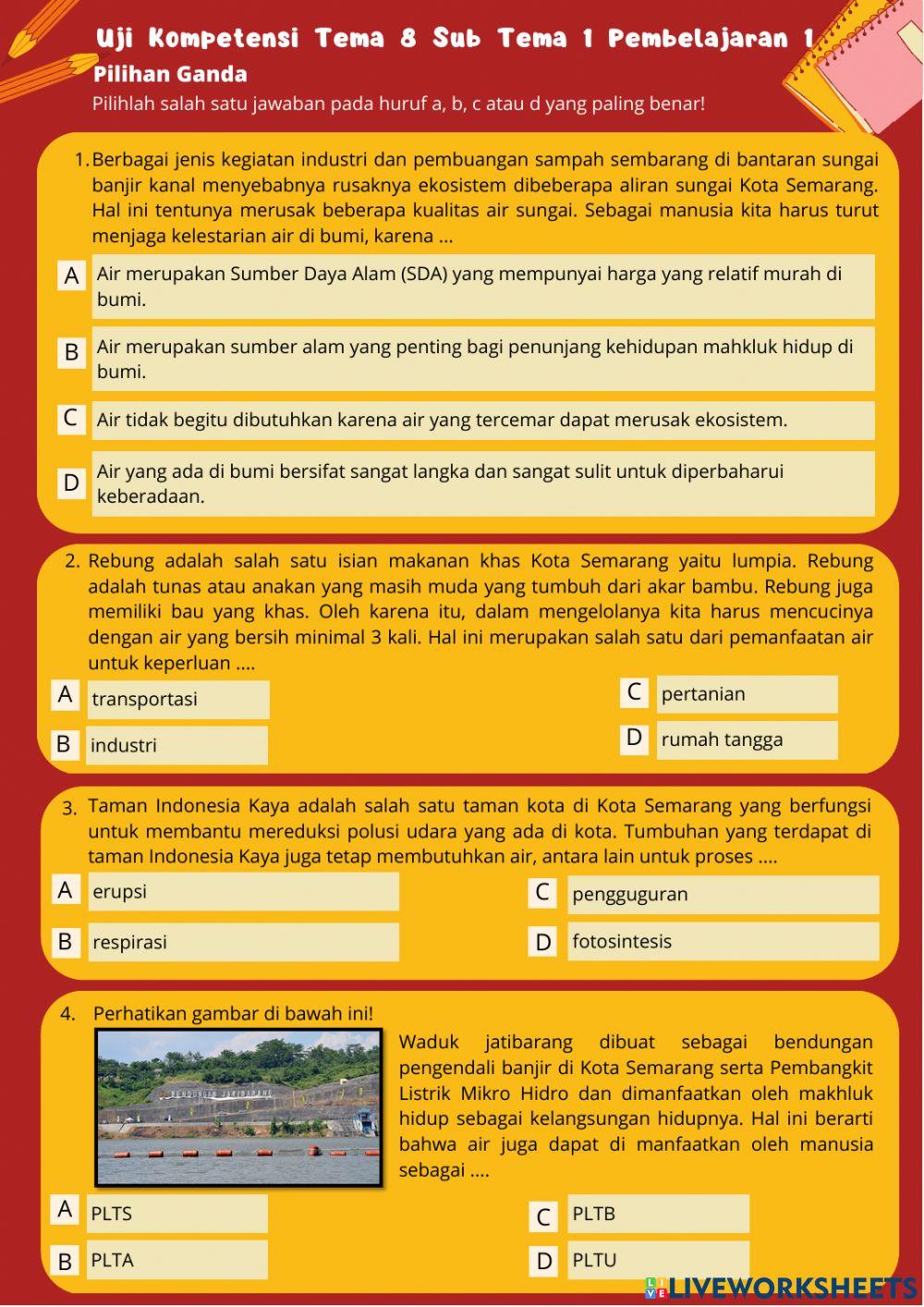 Pretest LKPD Elektronik Berbasis Kearifan Lokal Tema 8 Sub Tema 1 Pembelajaran 1