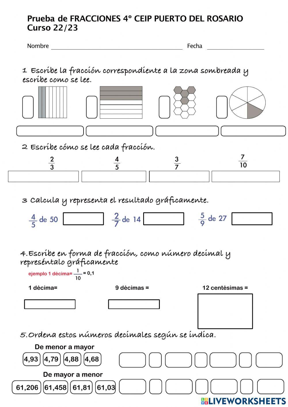 Fracciones y número decimal