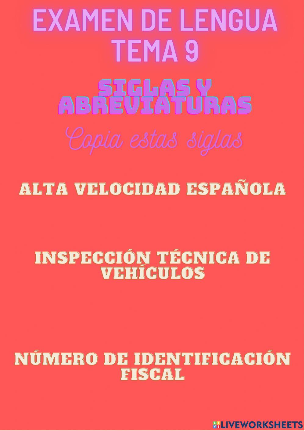 Examen de lengua tema 9