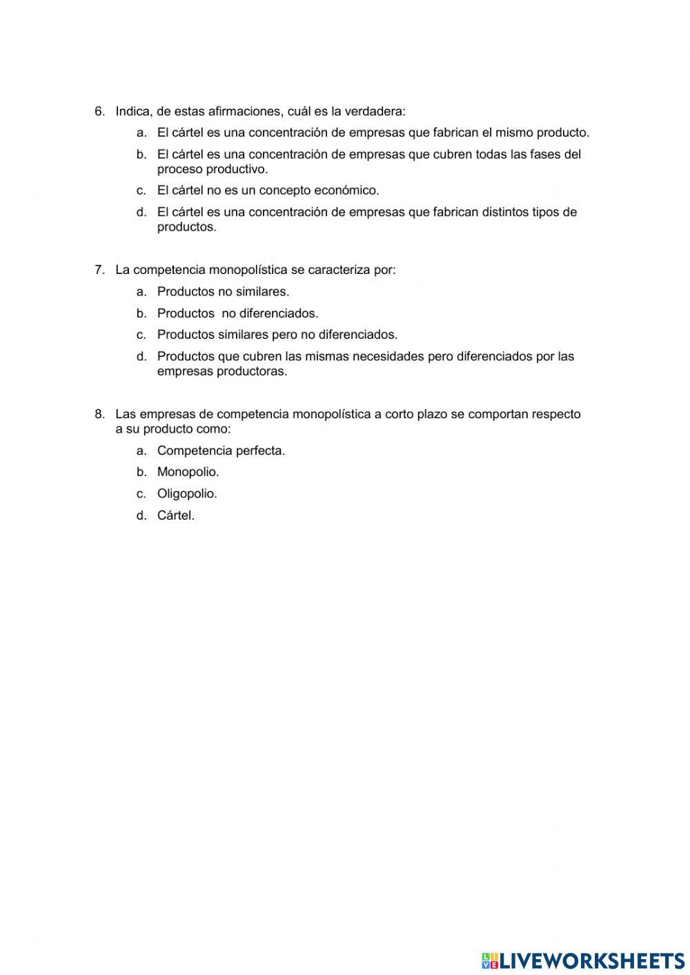 Tipos de mercado- test