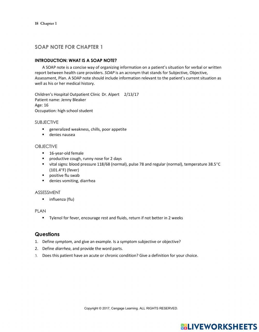2895162 | Unit 1, Med Term Ch 1 SOAP note worksheet