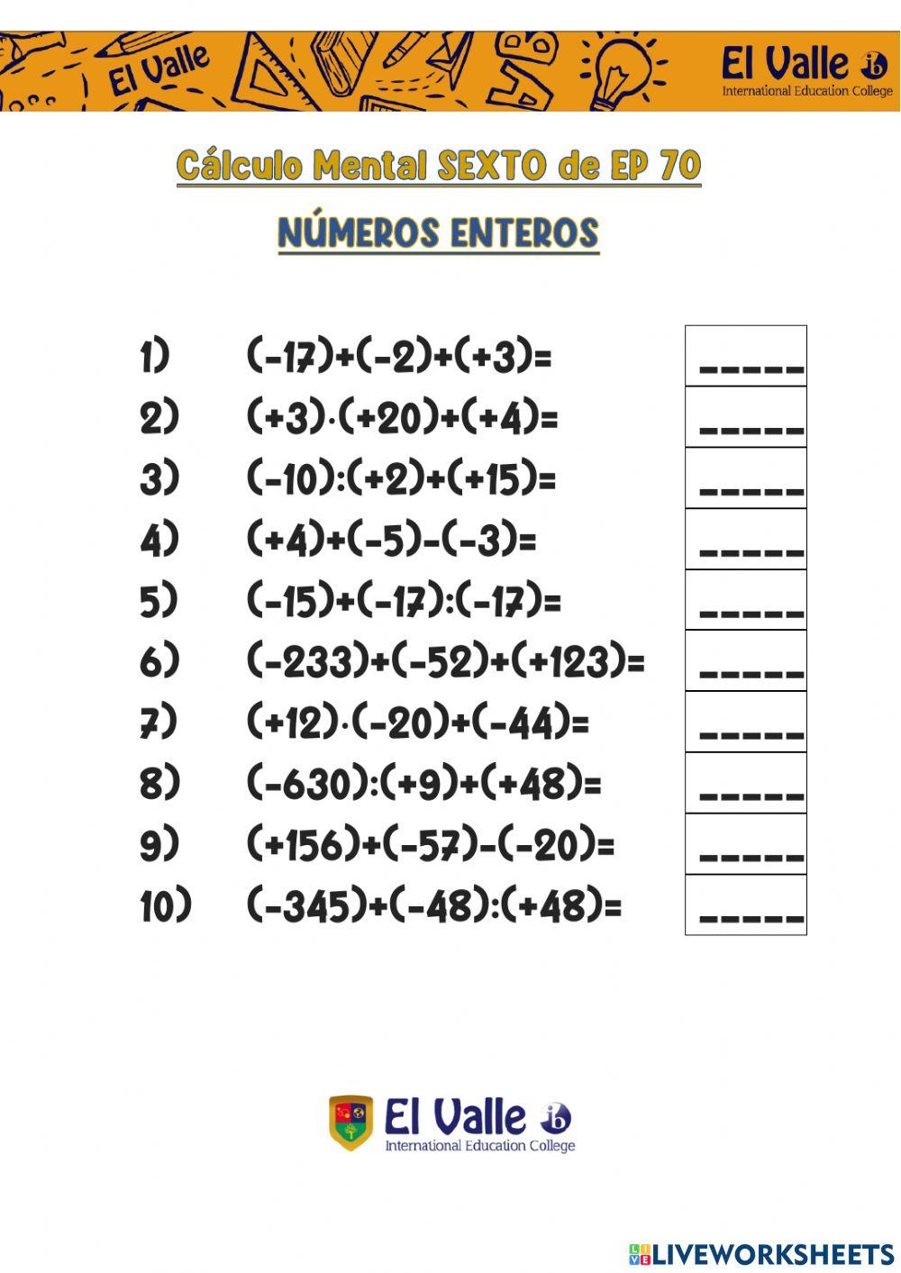 Cálculo mental 6º ep 70