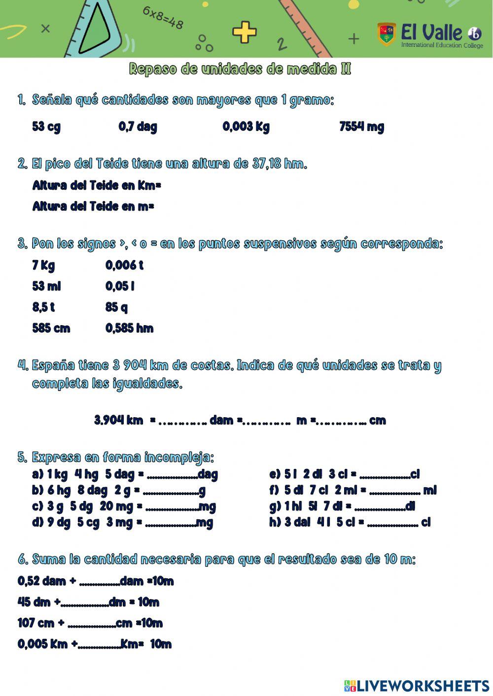 Unidades de medida repaso 2