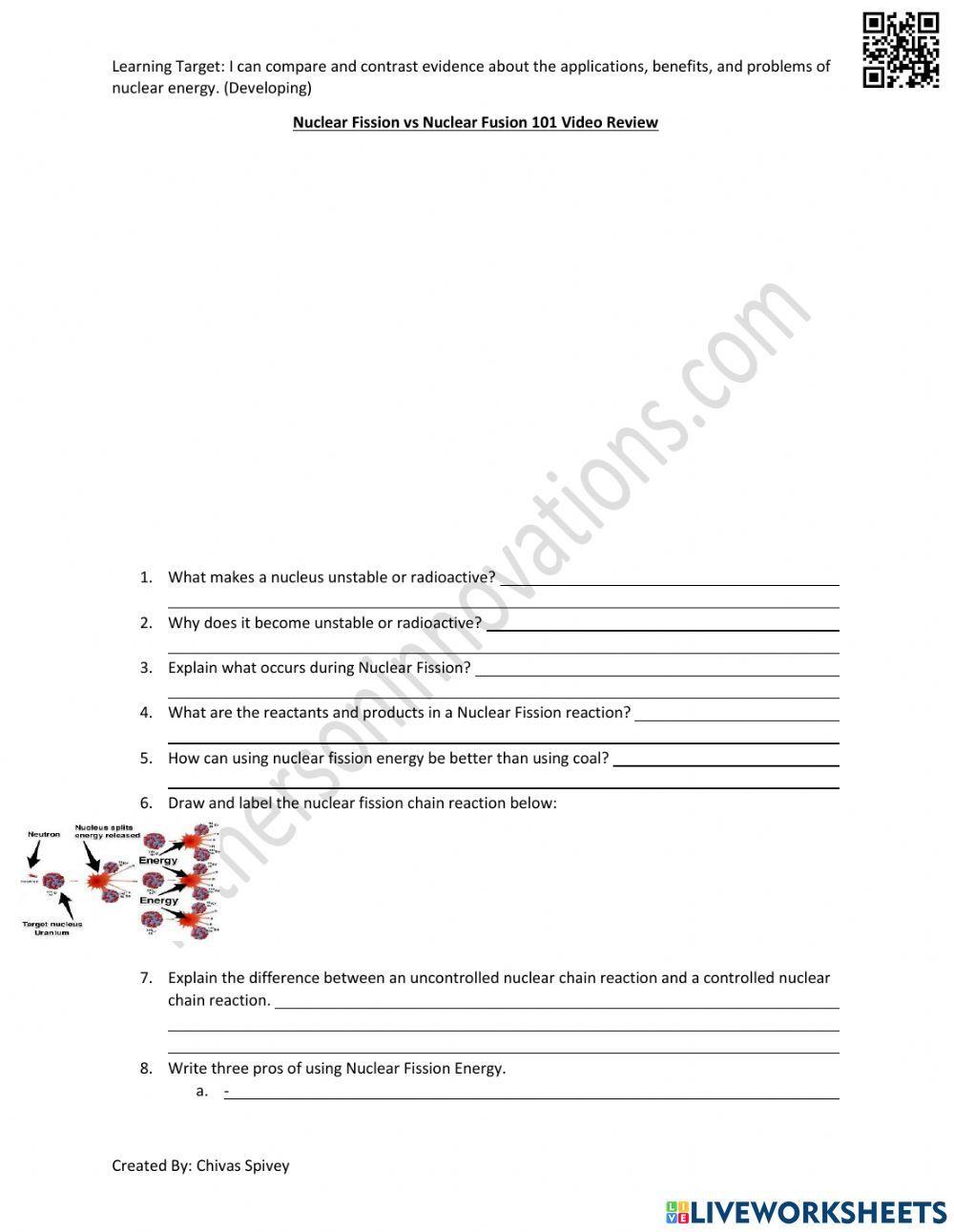 Nuclear Fission vs. Nuclear Fusion Video Notes