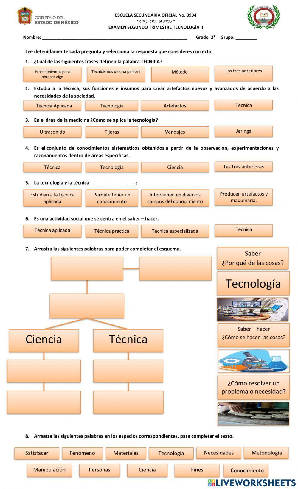 Examen segundo trimestre 2°