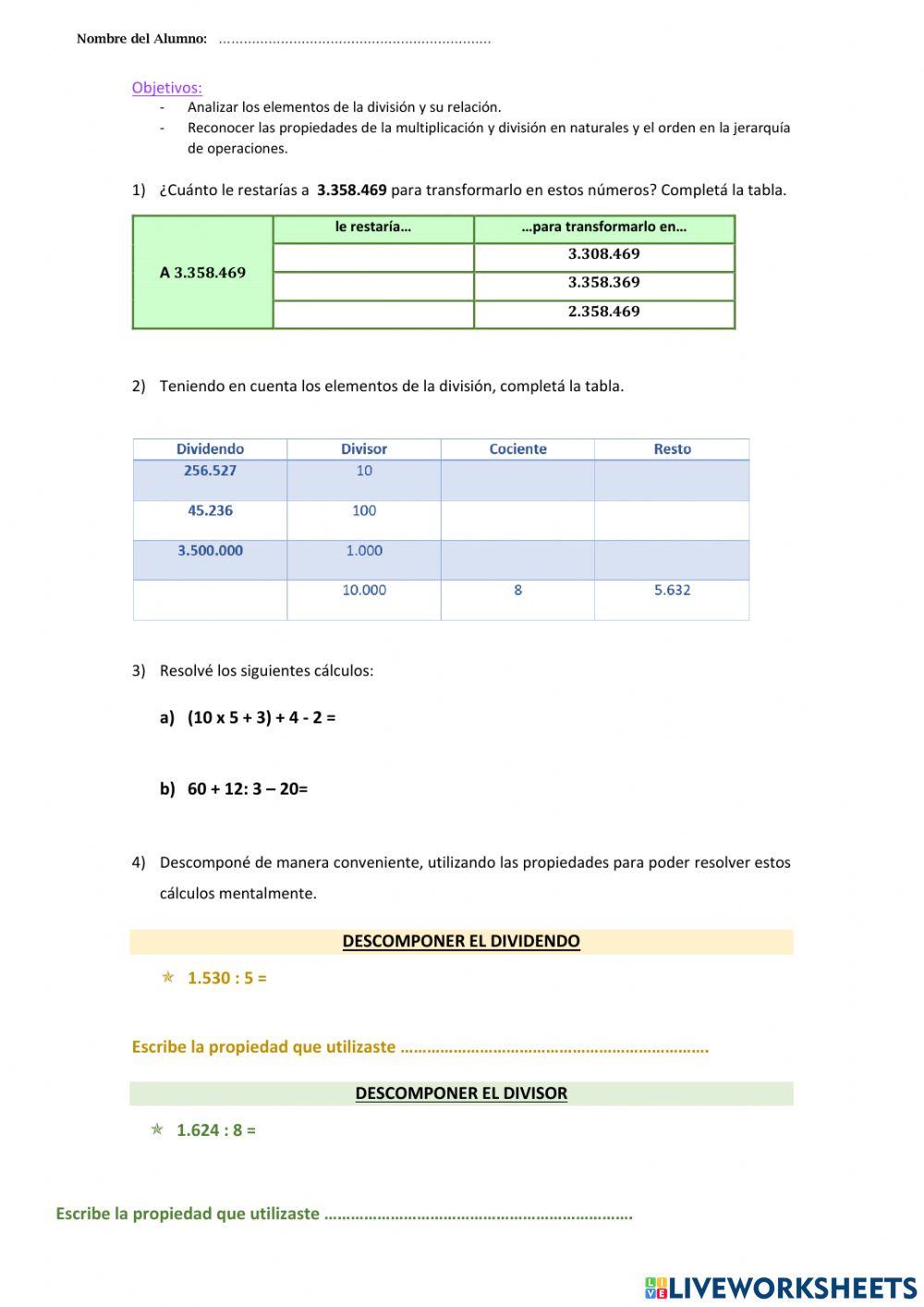 Operaciones con números Naturales