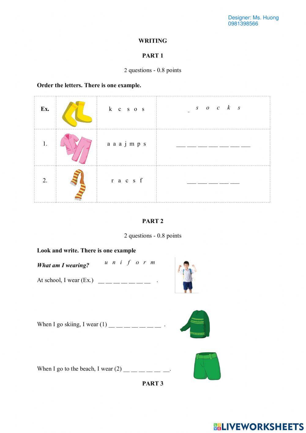 Test unit 6: Clothes. (Designer by Ms.Huong)