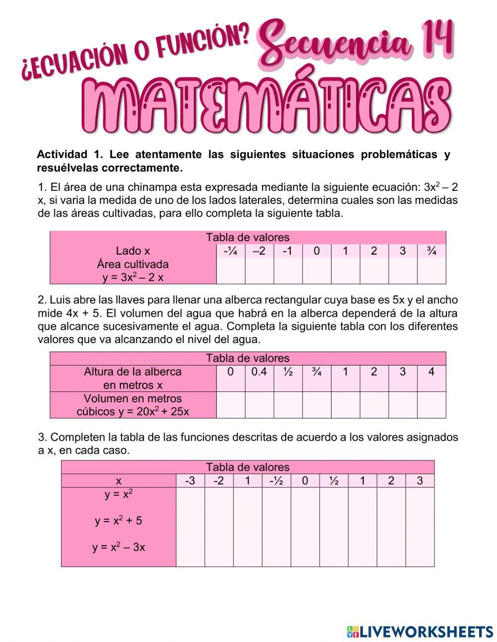 Secuencia 14 Ecuacion o funcion