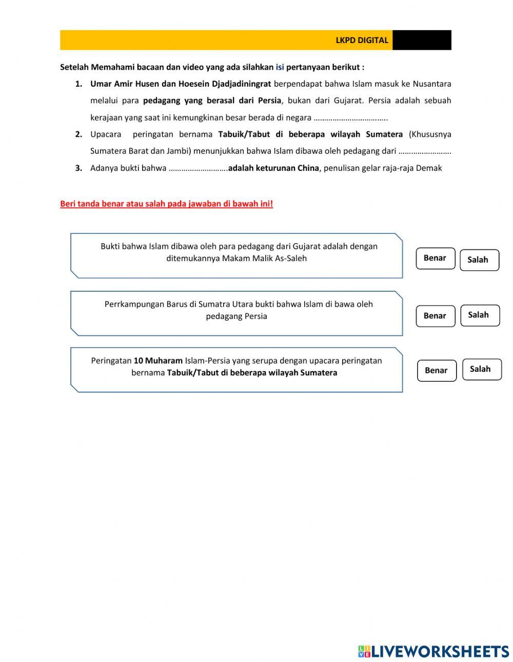 LKPD Teori masuknya Islam ke Indonesia