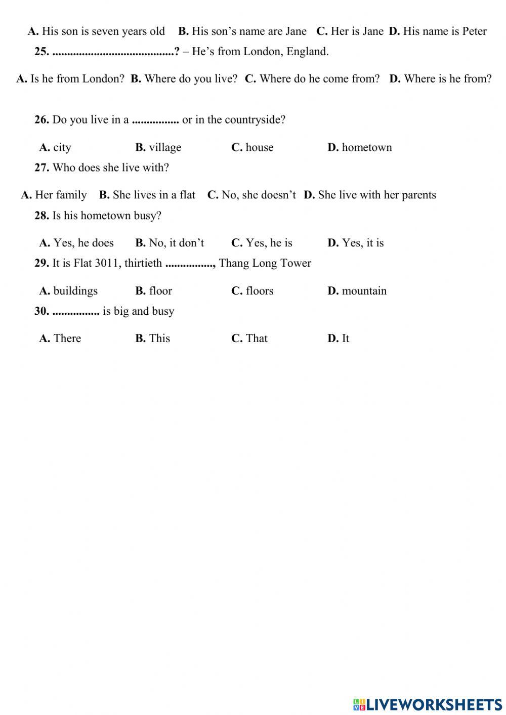Lớp 5- trắc nghiệm theo chủ đề-unit 1