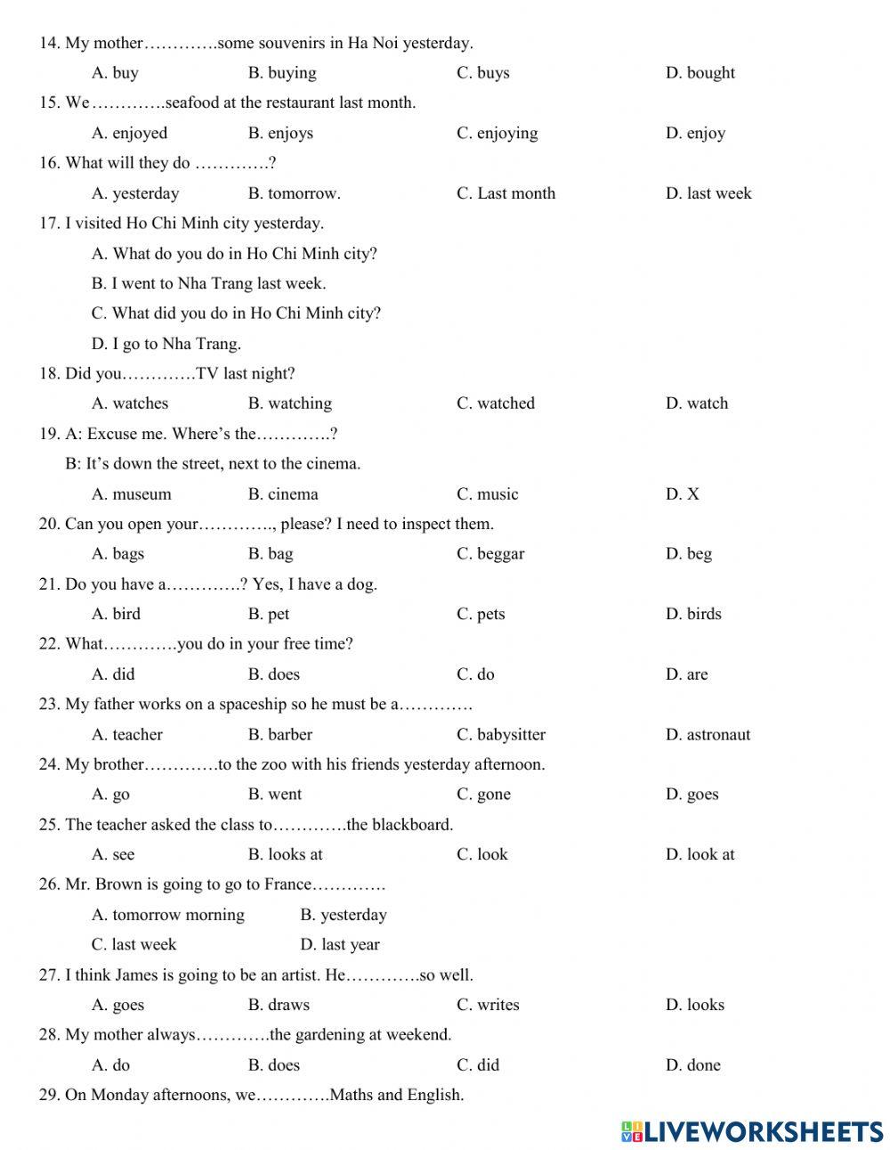 Lớp 5- trắc nghiệm tổng hợp
