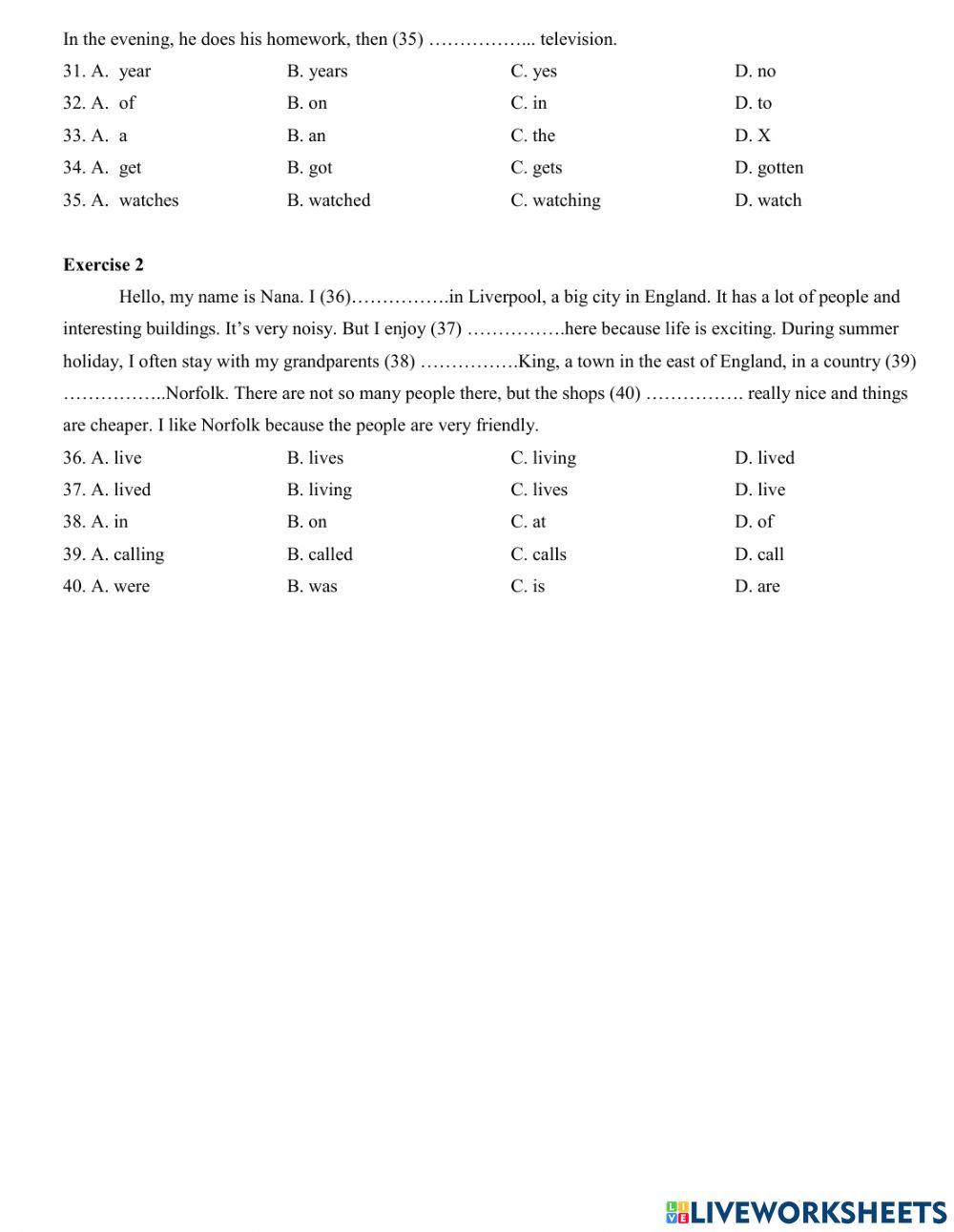 Lop 5- trắc nghiệm tổng hợp - test 16