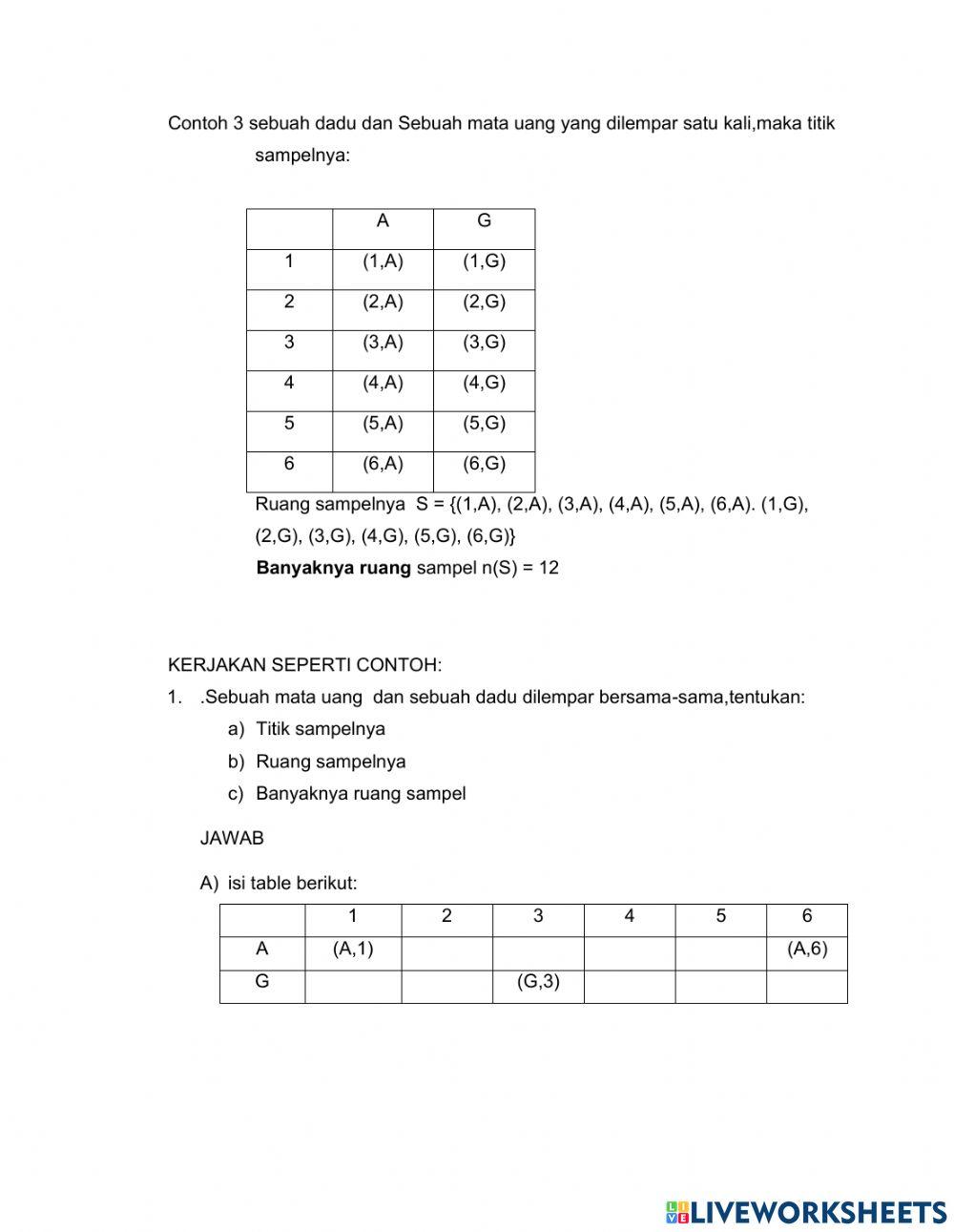 Titik sampel,ruang sampel