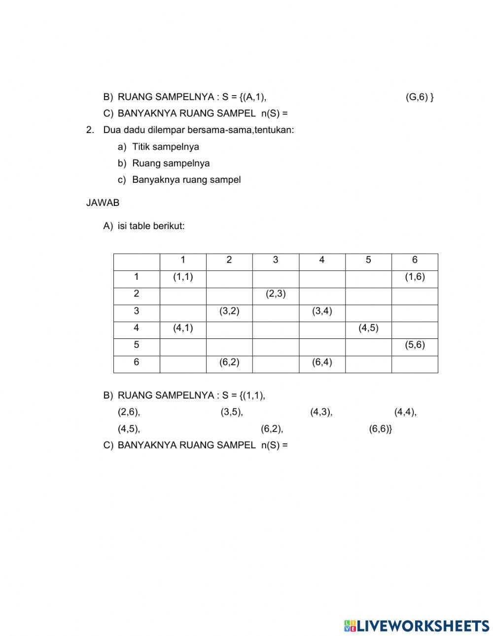 Titik sampel,ruang sampel