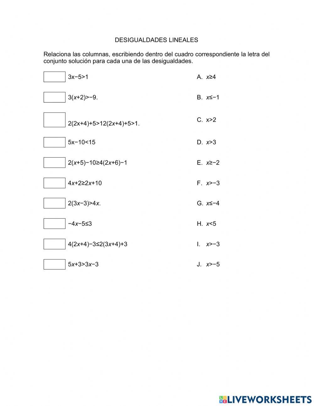 Desigualdades lineales