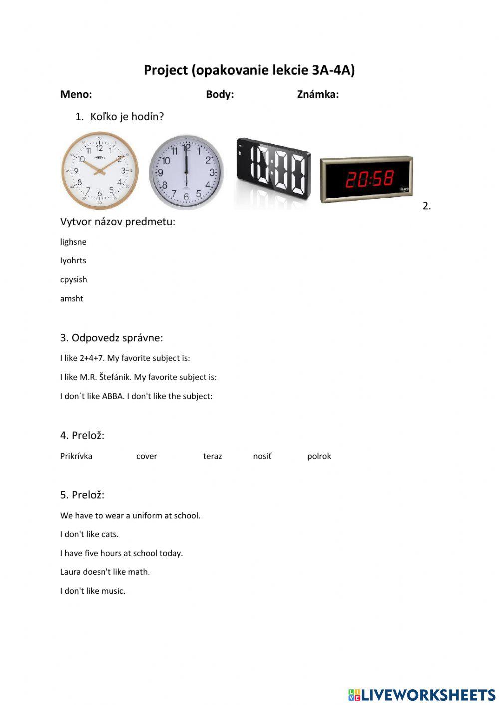 Project (3A-4A) worksheet | Live Worksheets