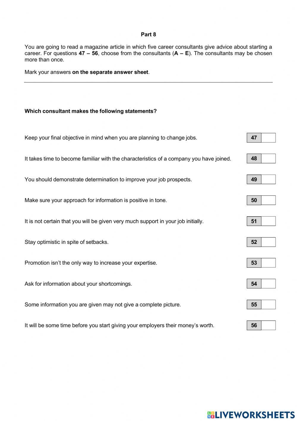 Reading c1 online exercise for live worksheets