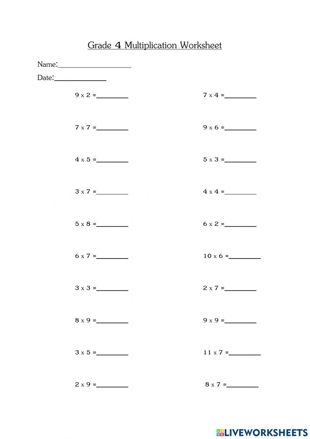 2313881 | Grade 4 Multiplication Worksheet | SamairaM