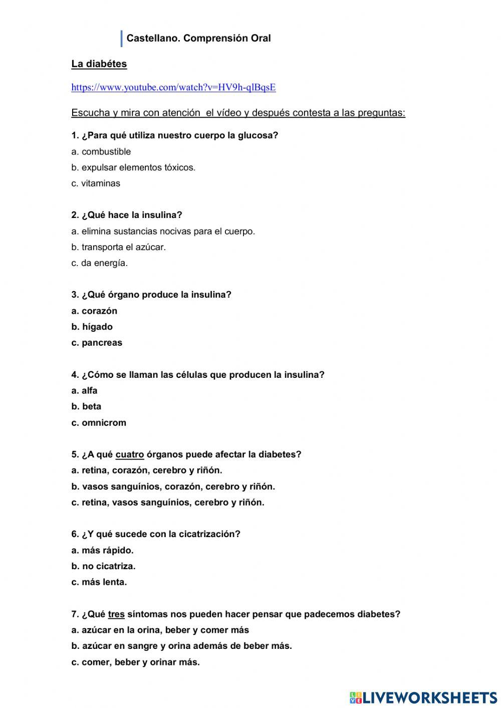 La diabetes. Comprensión oral castellano
