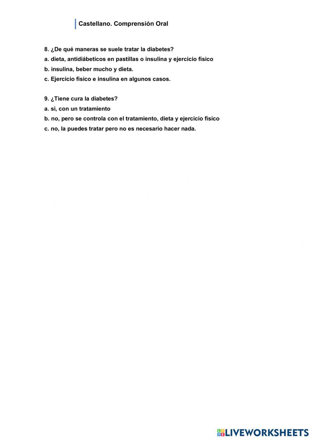 La diabetes. Comprensión oral castellano