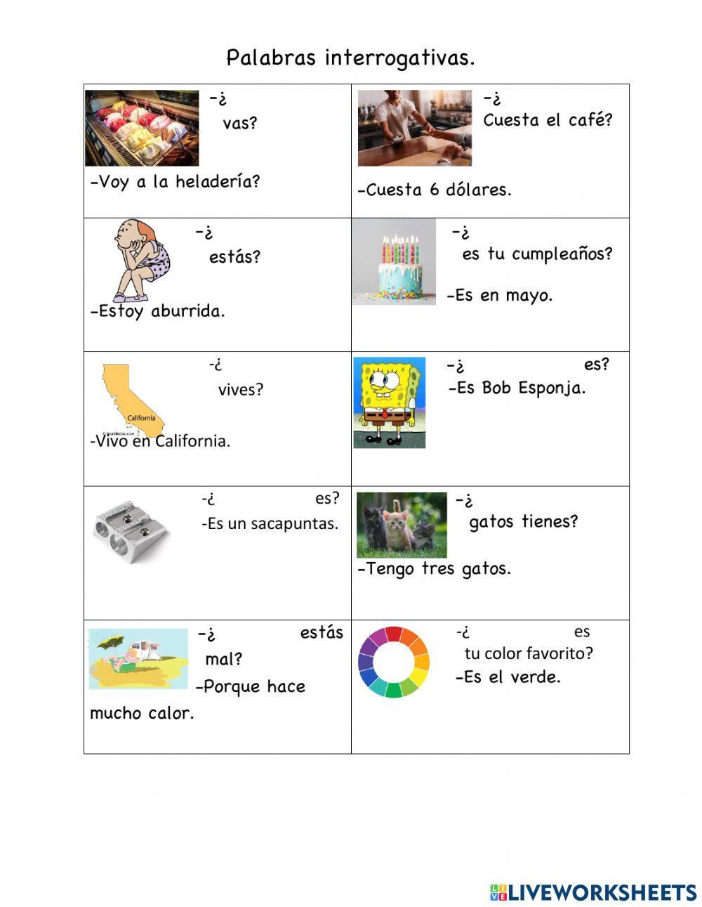 Palabras interrogativas exercise Live Worksheets