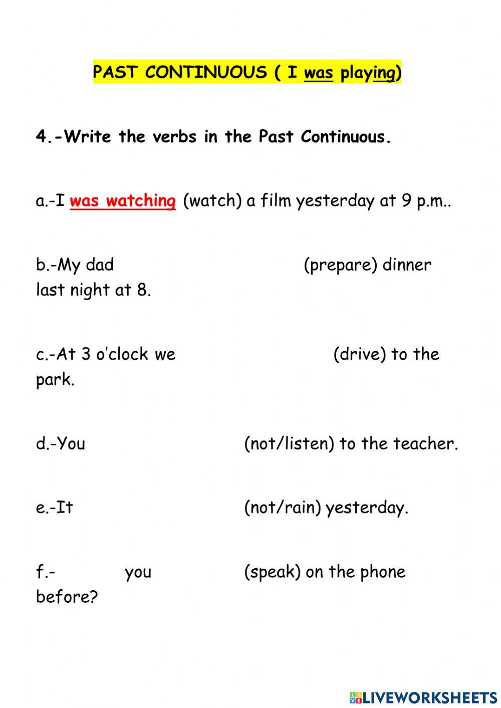 Past continuous easy starter