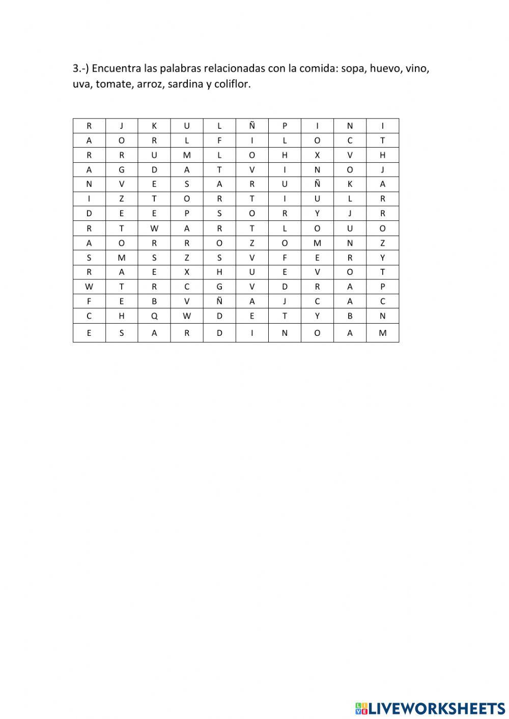 Sopa de letras- Alimentos