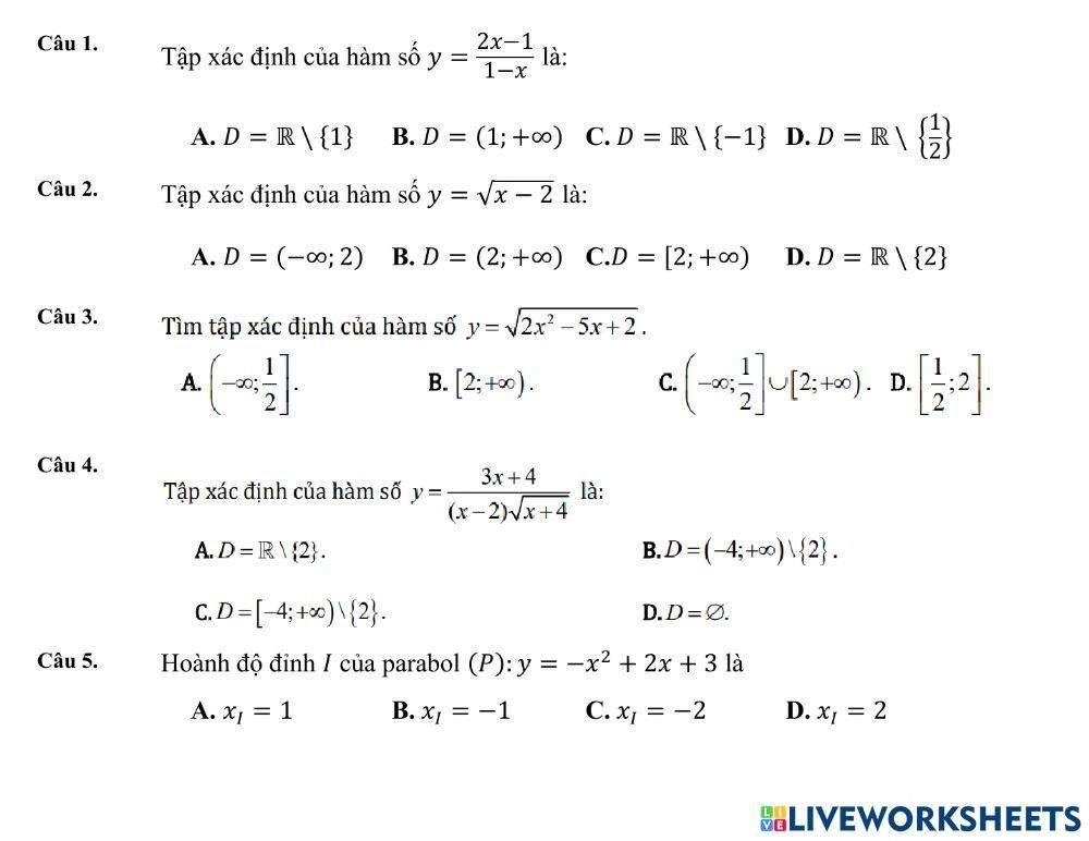 K10.Ôn tập Kiểm tra Giữa HK2 - Đại số (Dạng 1,2,3)