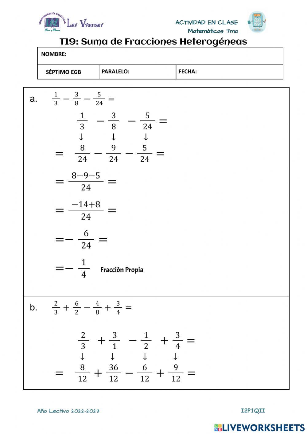 Suma de fracciones heterogéneas