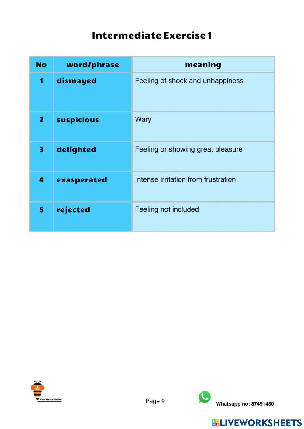 Ultimate Emotional Adjectives Intermediate Exercise