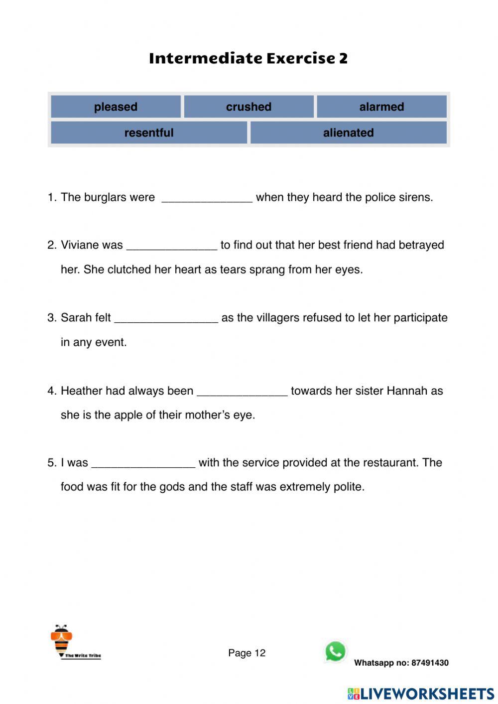 Ultimate Emotional Adjectives Intermediate Exercise