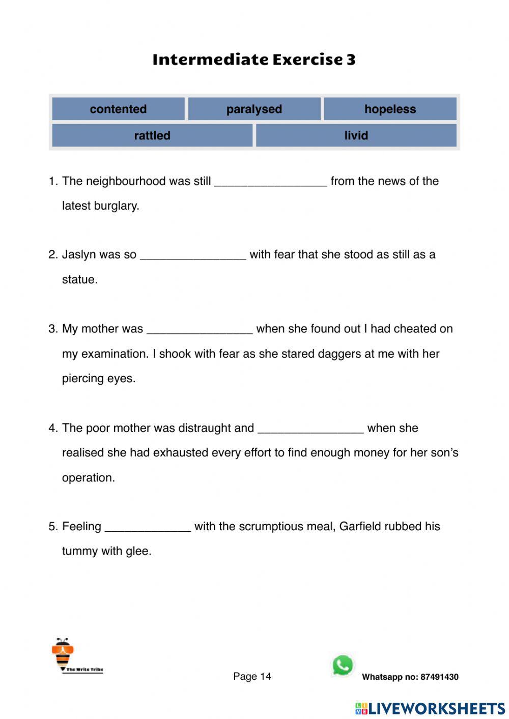 Ultimate Emotional Adjectives Intermediate Exercise